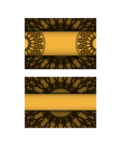 准备印刷的带有棕色图案曼荼罗的黄色明信片。图片下载