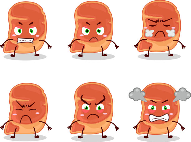 牛排卡通人物带着各种愤怒图片下载