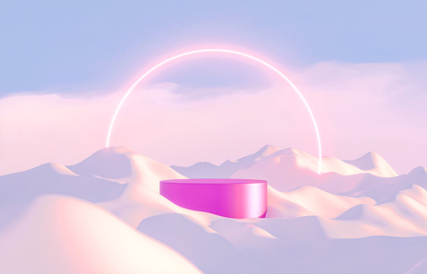 抽象冬季景观场景与产品架和霓虹灯。图片下载