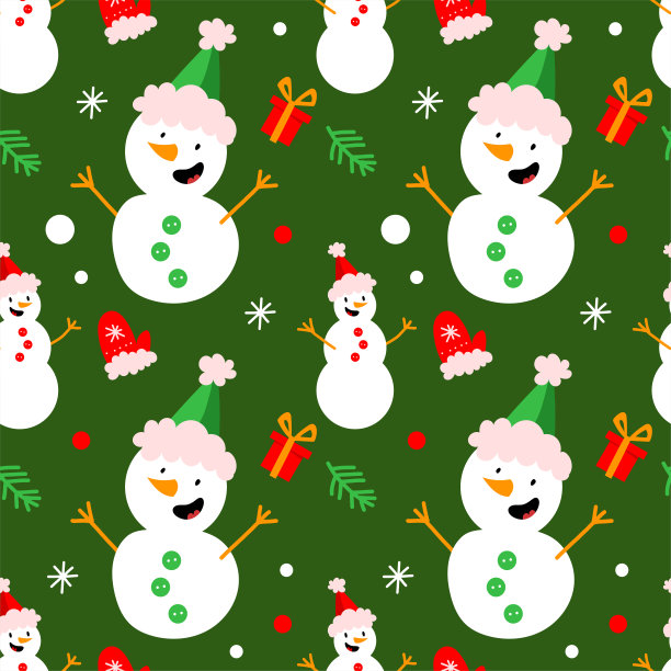 可爱矢量无缝图案有雪人，雪花，派对节日新年。图片下载