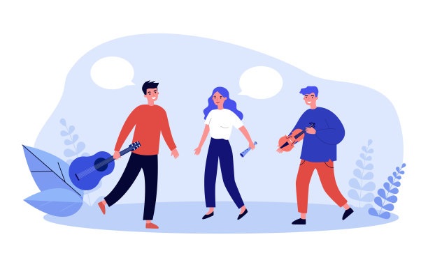 乐队的音乐家演奏音乐，使用小提琴，吉他和长笛图片下载