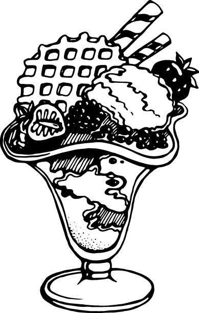 在杯子里的冰淇淋，有浆果，巧克力，釉面，华夫饼。透明背景上的矢量图像图片下载