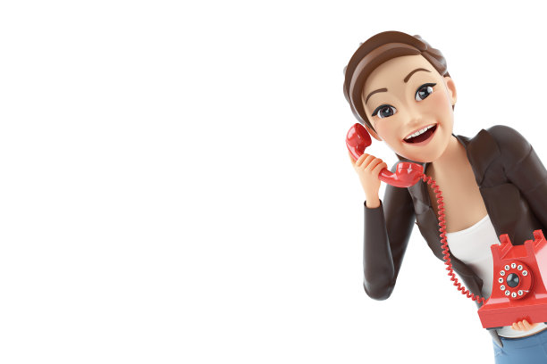 3d人像卡通女人在复古电话交谈图片下载