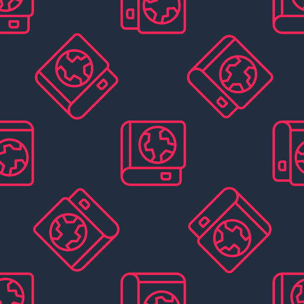 红线地球和书图标隔离无缝模式在黑色背景。世界或地球星座。全球互联网的象征。几何形状。向量图片下载