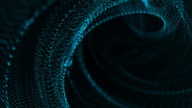 摘要粒子漩涡。在太空中移动的未来动态波。用爆炸式的数据进行说明。3 d渲染。图片下载