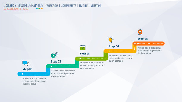 阶梯步骤，信息图，成就阶梯，时间线信息图模板，启动水平，过程步骤图片下载