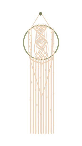 Diy流苏墙挂。波西米亚针织装饰品，棉绳制成。平面风格，手绘矢量插图，孤立在白色背景。图片下载