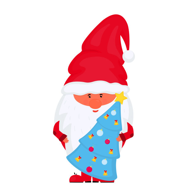 有圣诞树的侏儒。向量新年假期图片下载
