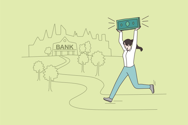 女子手拿钱奔向银行图片下载