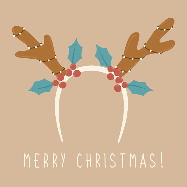 圣诞鹿角与花环和装饰红色浆果图片下载