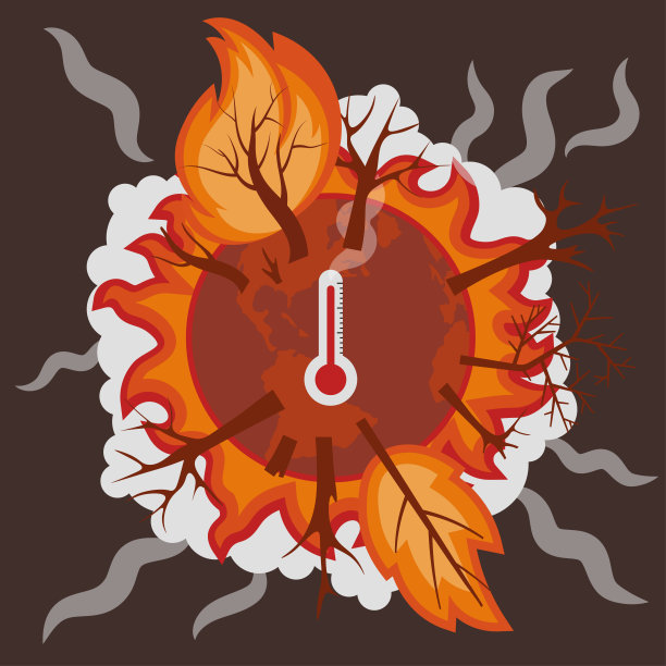 气候变化的概念。插图星球大火，温度上升。平面风格的矢量插图图片下载