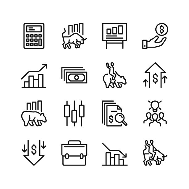 股票市场线图标。集轮廓符号，简单的图形元素，现代线性风格的黑色象形图集合。矢量线图标集图片下载