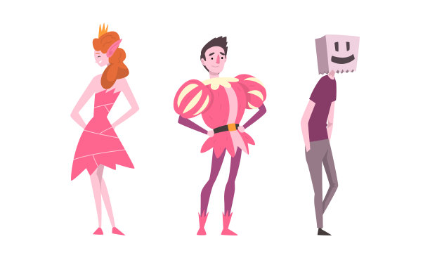 年轻的男人和女人穿着王子和公主的服装伪装在化妆舞会服装向量集图片下载