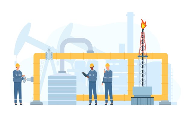 工程师修理和服务石油或天然气运输管道。石油工业工人的止回阀。金属管道维修矢量概念图片下载