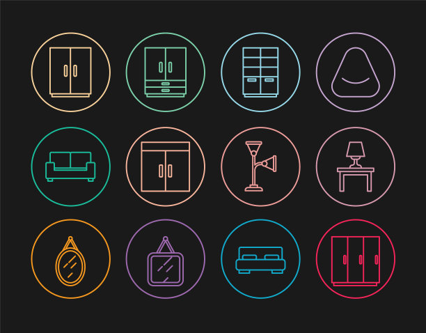 集衣柜、桌上台灯、沙发、地板、图标于一体。向量图片下载