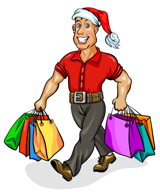 戴着圣诞帽，拿着圣诞礼物的快乐男人图片下载