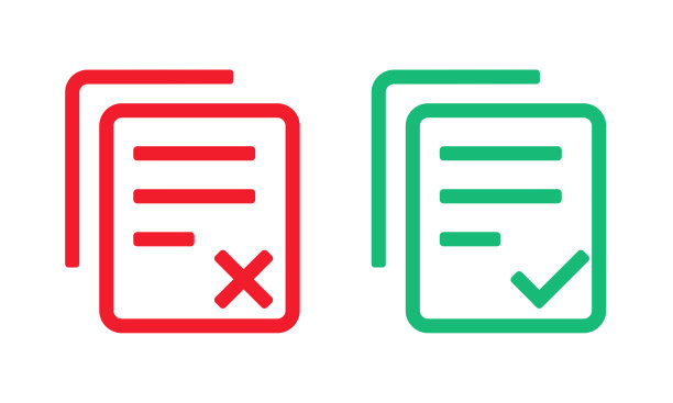 文件上有对号和十字记号。符号YES和NO。图片下载