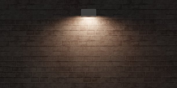 砖墙和灯笼的光在一个空白的水泥墙的表面旧地板的三维插图图片下载
