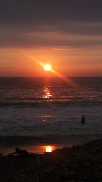 橘色天空下的海景图片下载