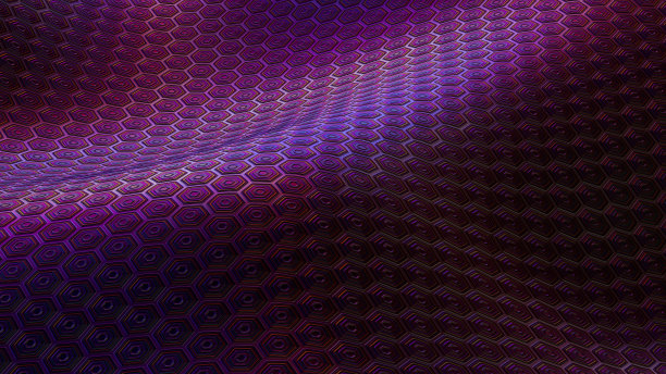 抽象波浪黑色背景，六边形图案，颜色梯度，霓虹灯照明图片下载