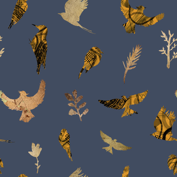 手绘艺术无缝图案与鸟图片下载