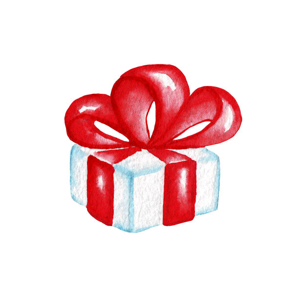 用丝带绑着礼品盒。水彩插图。手绘图片下载