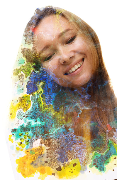 一幅结合了不同笔触的年轻女子肖像。Paintography。图片下载