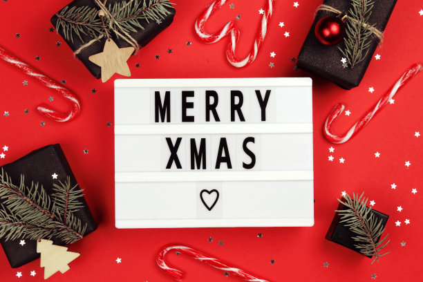 圣诞组成。平铺，俯视图图片下载