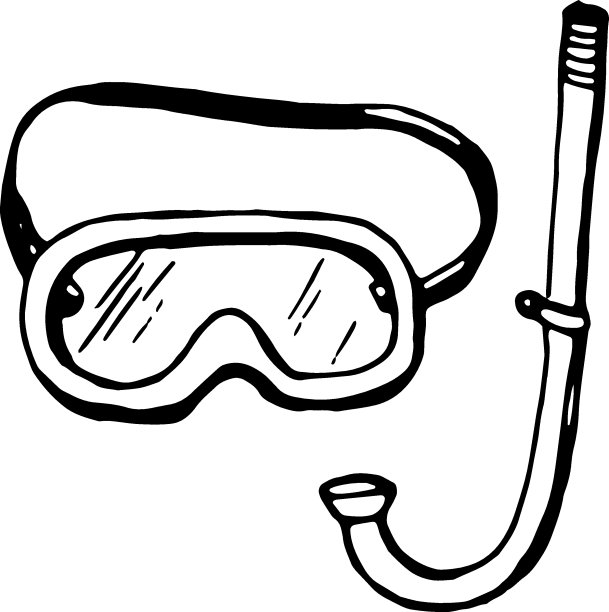 潜水面罩和通气管。向量、黑色、孤立图片下载