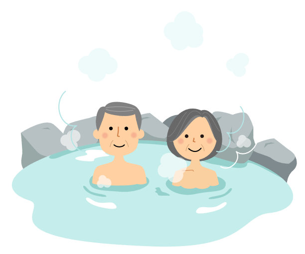 一对老年夫妇进入温泉图片下载