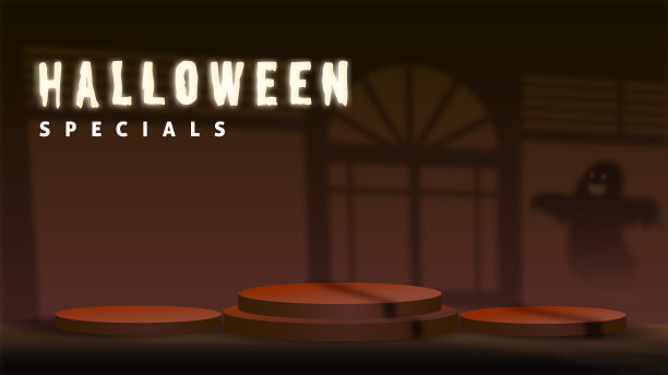 alloween特别。vitage窗口阴影叠加效果与空空间讲台3d矢量插图图片下载