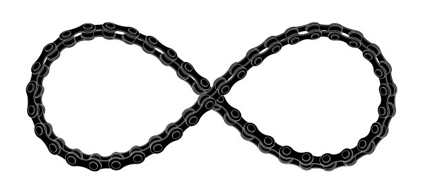自行车链条像无限符号一样扭曲。自行车生活方式的象征。图片下载