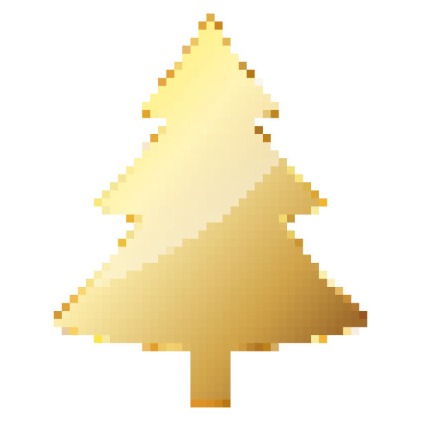 像素艺术风格的金色圣诞树。矢量插图。图片下载