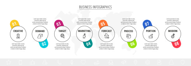 8个圆的直线矢量信息图图片下载