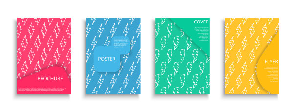 一套明亮的装饰海报，卡片，背景，小册子，传单等。带有创意闪电图案的抽象彩色海报。充满活力的模板为您的设计和想法图片下载