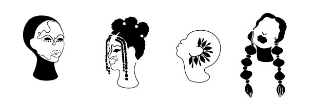 非裔美国妇女手绘集。头巾部落装饰。配饰元素。孤立在白色的。非洲那种波西米亚风格的艺术。肖像女孩发型。黑色剪影民族装饰。部落的美丽图片下载