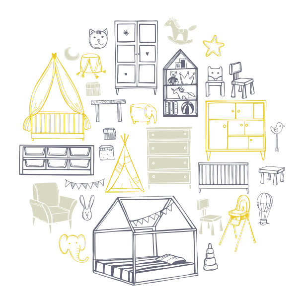 孩子的房间家具。示意图说明。图片下载