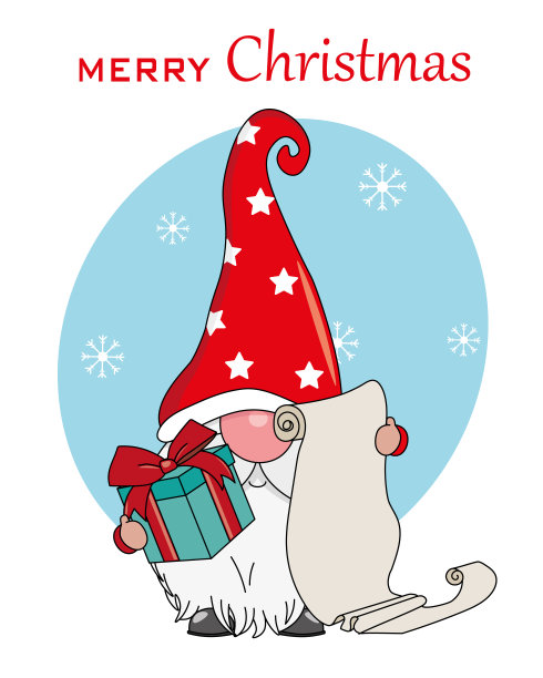圣诞贺卡。可爱的侏儒与礼物清单。图片下载