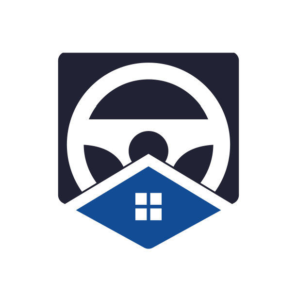 首页驱动矢量标志设计模板。方向盘和房子的标志或图标。图片下载