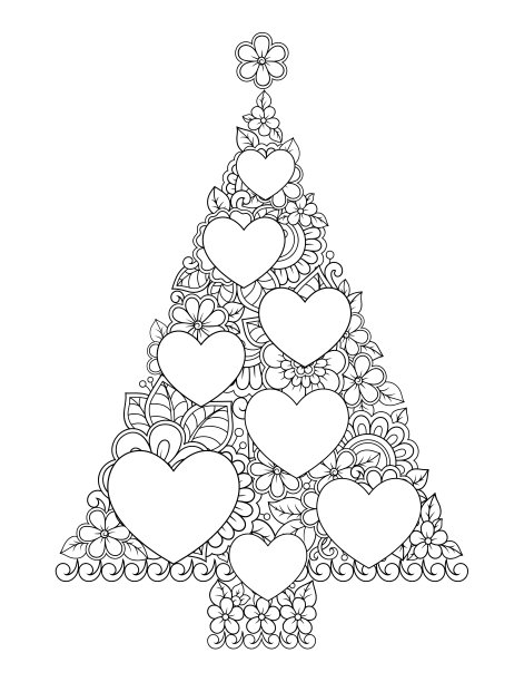 用曼海蒂风格的花做成的圣诞树。贺年装饰画，装修处所，书籍，海报，印在衣服上。图片下载