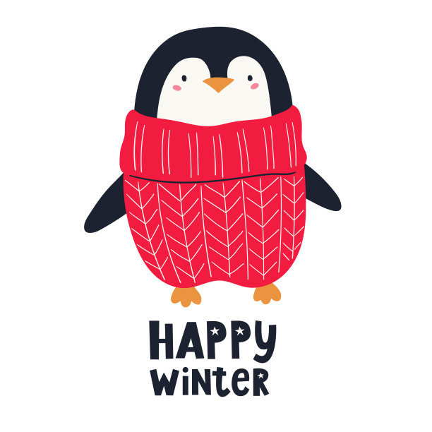 可爱的圣诞企鹅和手写字母。圣诞节的字符。矢量手绘彩色儿童插图。图片下载