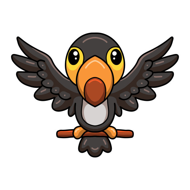 可爱的小巨嘴鸟卡通在树枝上图片下载