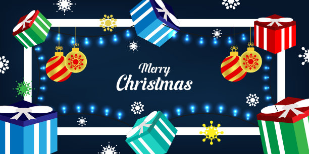 用礼物和雪花装饰圣诞节背景图片下载