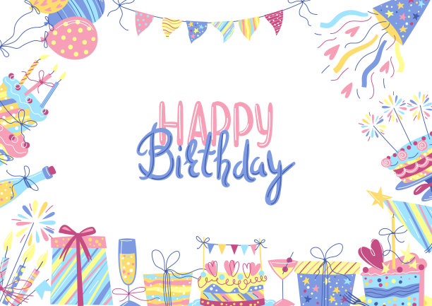 生日快乐贺卡与框架。庆祝或节日用品。图片下载