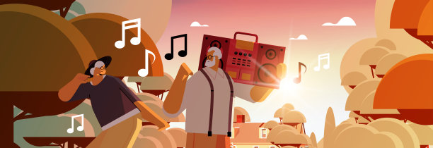 老年家庭与低音剪辑爆破录音机跳舞和唱歌祖父母有乐趣活跃的老年概念图片下载