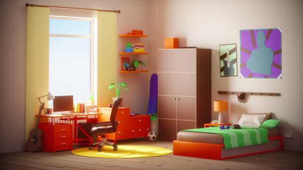 卡通风格的青少年房间图片下载