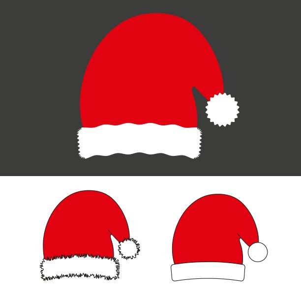 三套红色的圣诞帽，圣诞老人的帽子，孤立在白色和灰色的背景，矢量插图图片下载