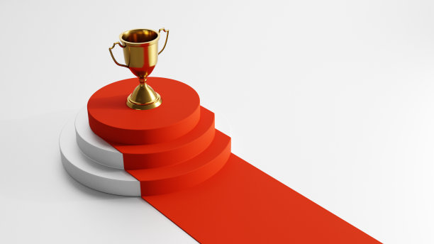 获奖者在领奖台上获得金杯图片下载