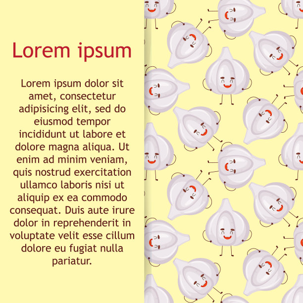 大蒜，矢量无缝图案与可爱的卡通蔬菜字符隔离在白色。矢量图图片下载