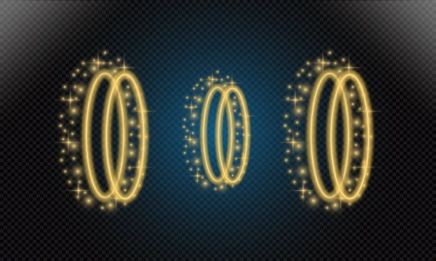 金色框架闪亮圆形灯光效果矢量横幅模板。隔离在黑色透明背景。图片下载